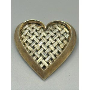 Signed Alfred Philippe Trifari Rhinestone Basket Weave Heart Brooch